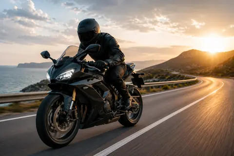 Motocykl na silnici za svítání